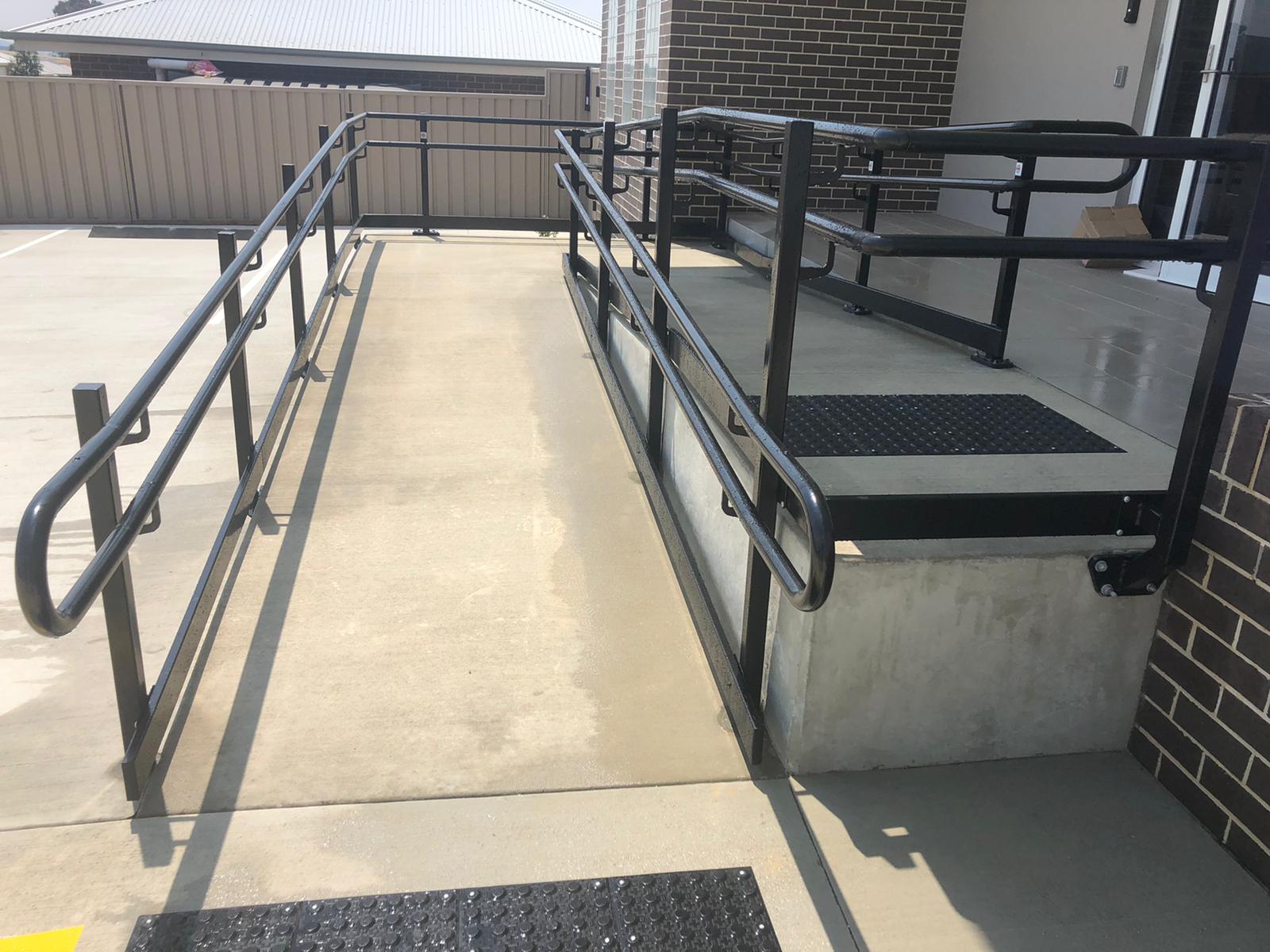Custom aluminium access ramp installed at Australian residential property, DDA and AS1428 compliant